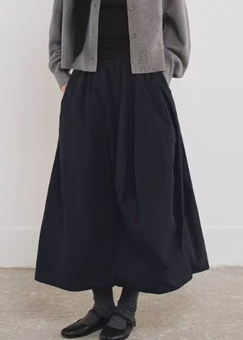 Line Cotton Fall Black Pockets Simple Elastic Waist A Skirts