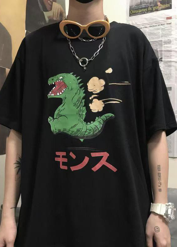 Mens Cozy Simple Graphic Summer Black Tees Cotton Print