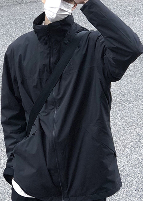 Black Collar Coat Cotton Up Zip Stand Spring Simple Men Solid