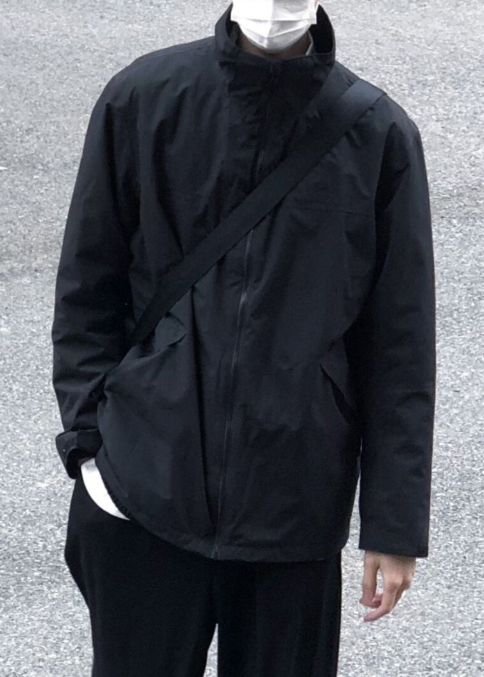 Black Collar Coat Cotton Up Zip Stand Spring Simple Men Solid
