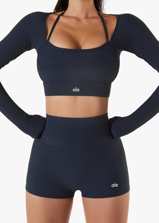 Set Neck Suit U Bra Black And Simple Leggings Yoga