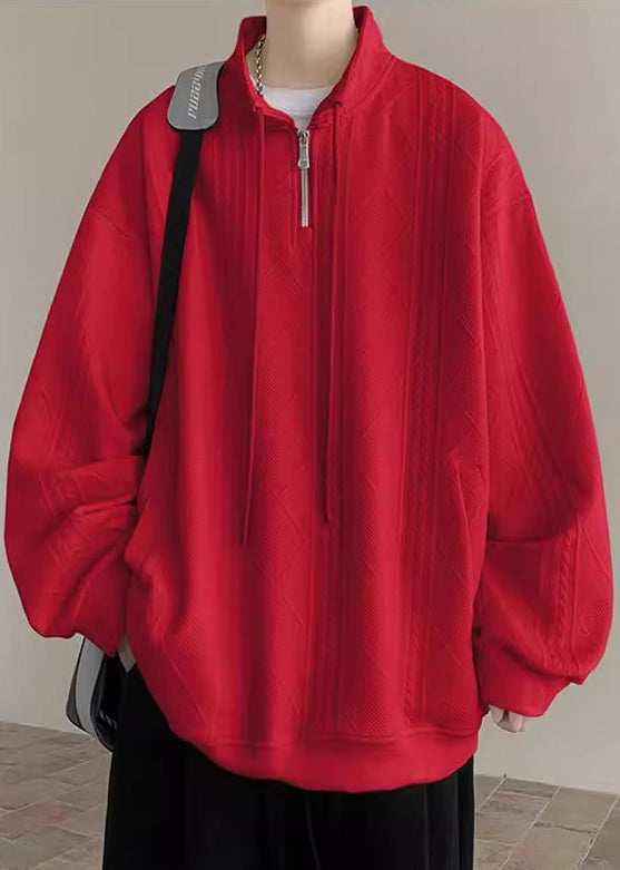 Zip Solid Spring Mens Cotton Simple Up Pockets Black Sweatshirt