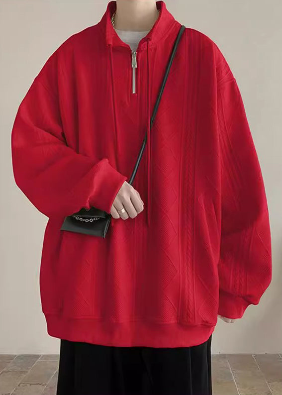 Zip Solid Spring Mens Cotton Simple Up Pockets Black Sweatshirt