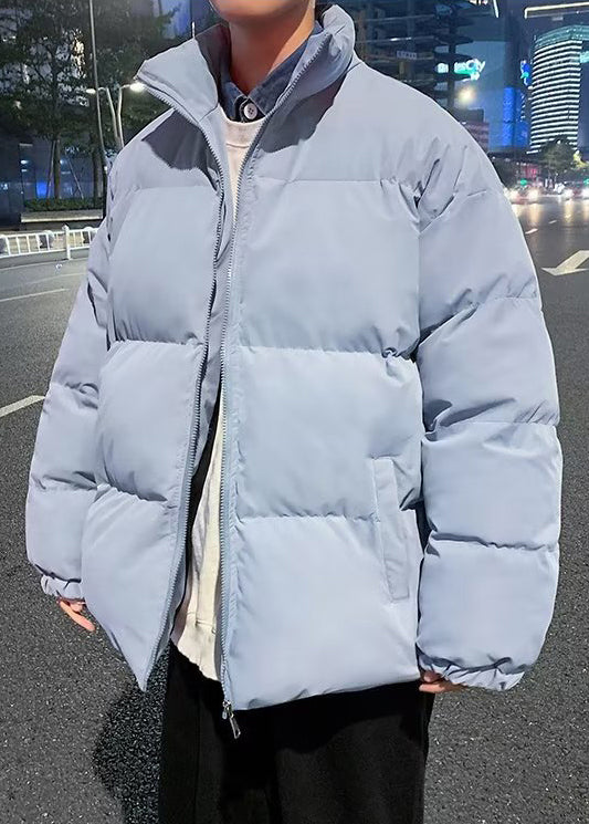 Simple Black Zip Up Pockets Solid Men Parka WinterRM012