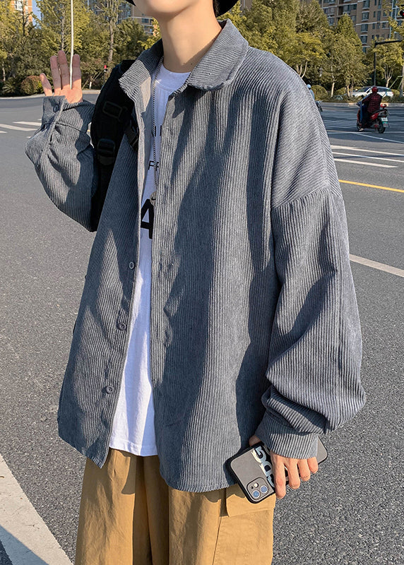 Blue Button Coat Simple Mens Pan Corduroy Collar Shirts Peter