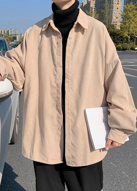 Blue Button Coat Simple Mens Pan Corduroy Collar Shirts Peter