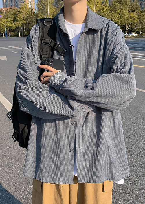 Blue Button Coat Simple Mens Pan Corduroy Collar Shirts Peter