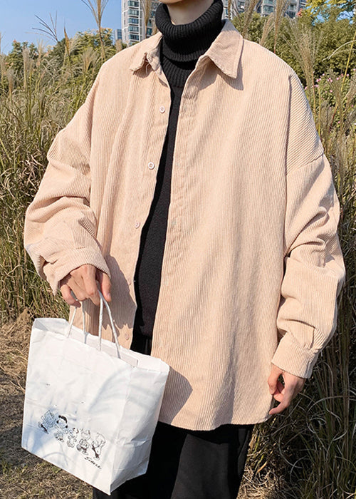 Blue Button Coat Simple Mens Pan Corduroy Collar Shirts Peter