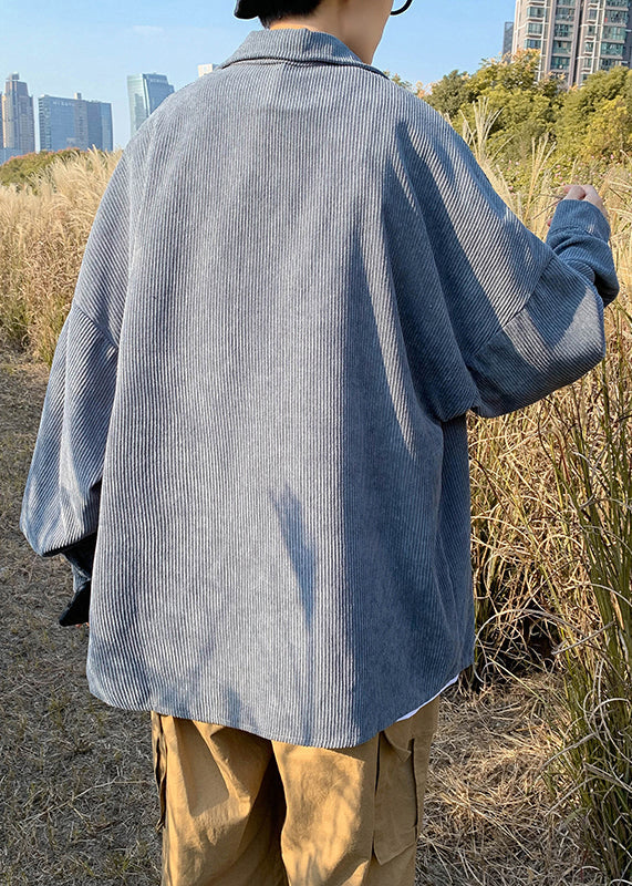 Blue Button Coat Simple Mens Pan Corduroy Collar Shirts Peter