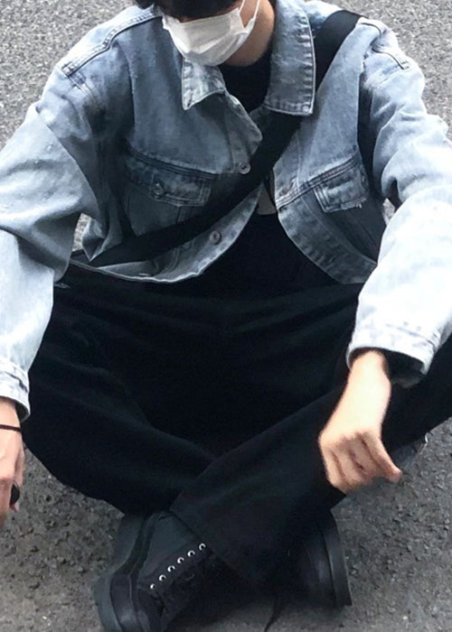 Simple Blue Peter Pan Collar Button Denim Mens Coats Spring TC043