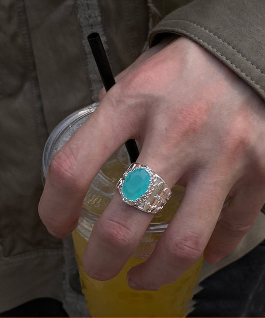steel Simple Rings Crystal Blue Stainless
