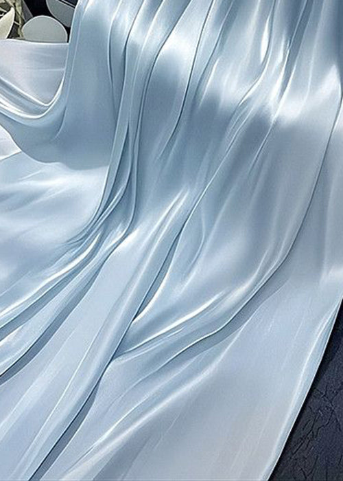 Solid Simple Wrinkled Skirt Waist Silk Elastic Summer Blue