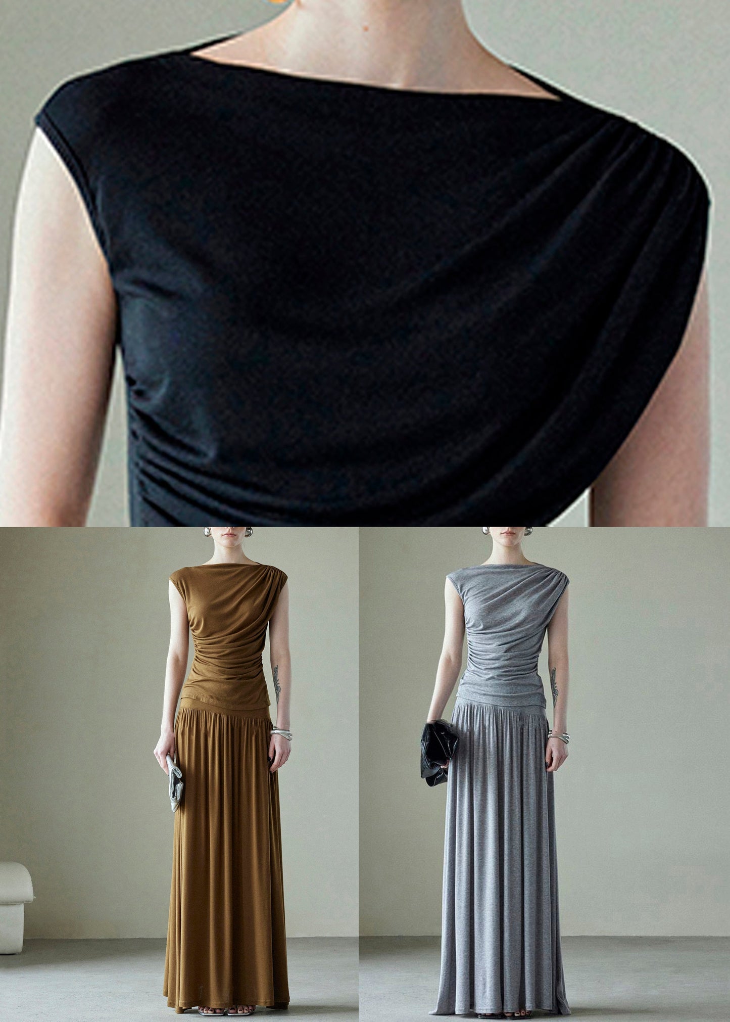 Two Cotton Original Design Simple Set Pieces Brown Wrinkled