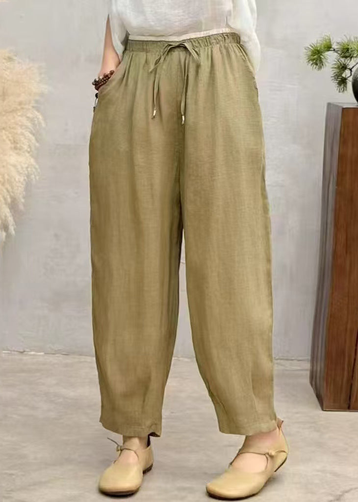 Brown Summer Oversized Harem Linen Pants Simple