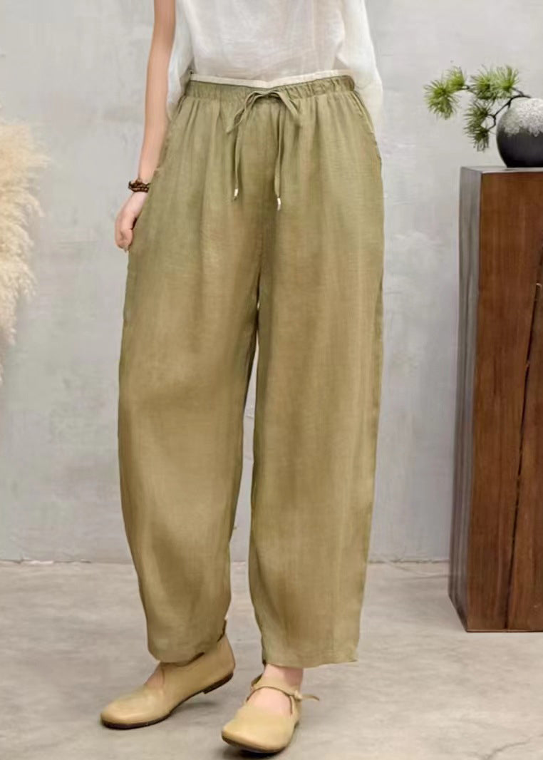 Brown Summer Oversized Harem Linen Pants Simple