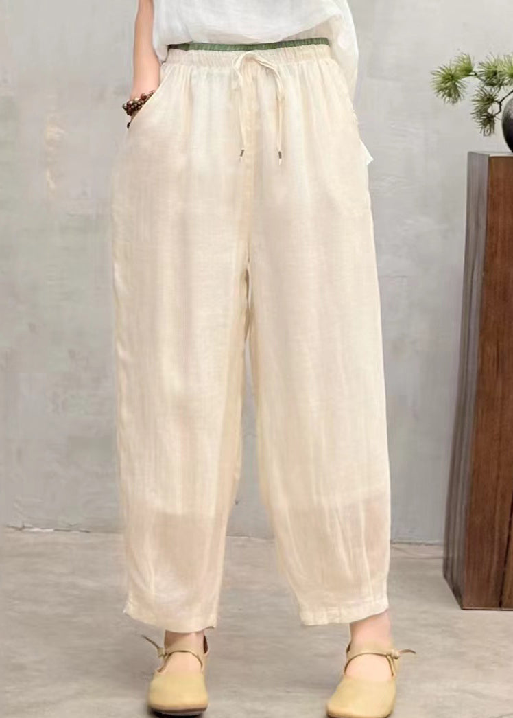Brown Summer Oversized Harem Linen Pants Simple