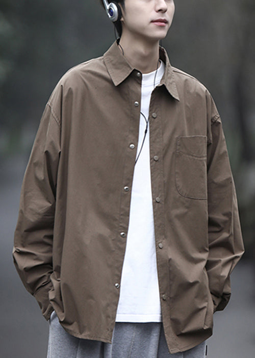 Pan Men Button Spring Shirts Peter Simple Cotton Collar Brown