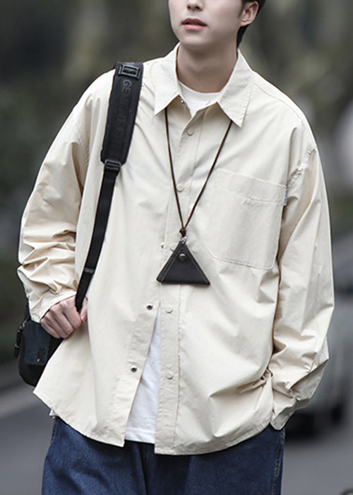 Pan Men Button Spring Shirts Peter Simple Cotton Collar Brown