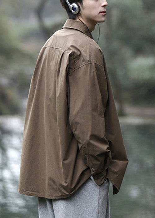 Pan Men Button Spring Shirts Peter Simple Cotton Collar Brown