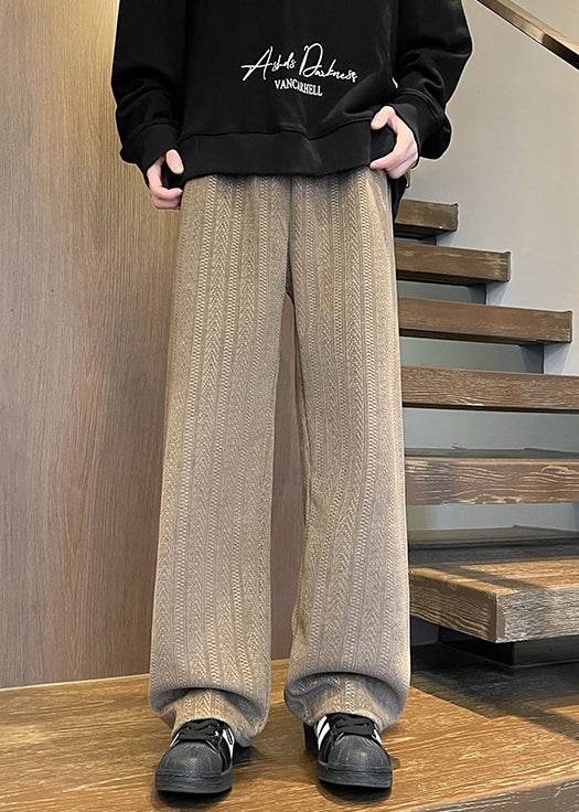 Pants Elastic Solid Simple Fall Pockets Brown Chenille Waist Mens