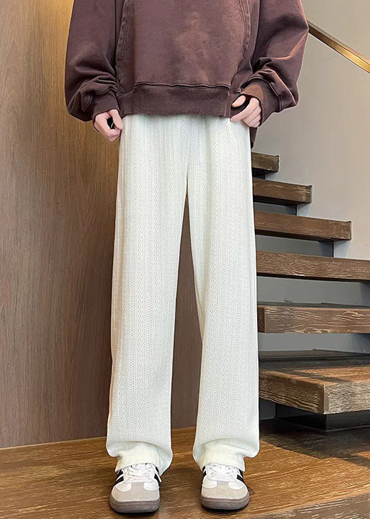 Pants Elastic Solid Simple Fall Pockets Brown Chenille Waist Mens