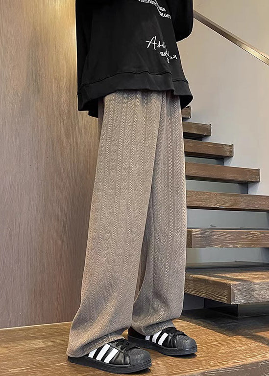 Pants Elastic Solid Simple Fall Pockets Brown Chenille Waist Mens