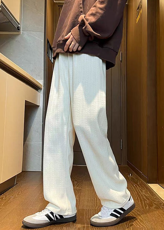 Pants Elastic Solid Simple Fall Pockets Brown Chenille Waist Mens