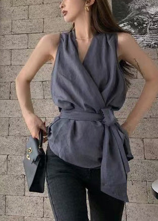 Simple Grey Charcoal Tunic Linen Silm Summer Vest