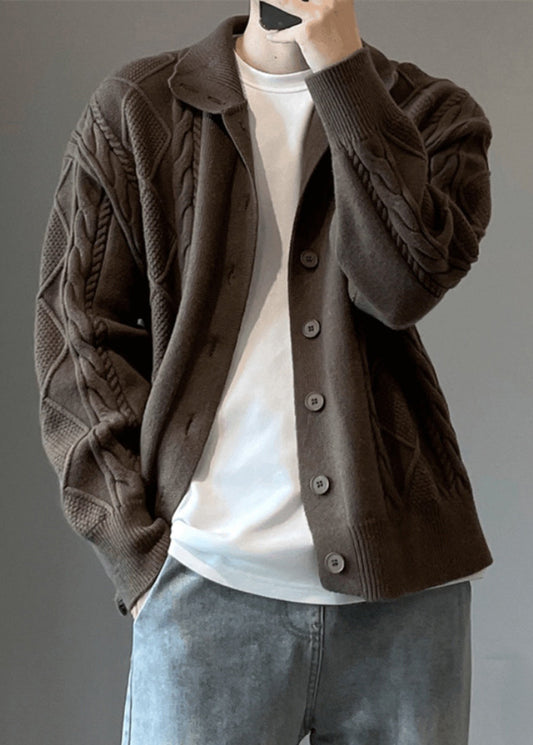 Cardigan Coffee Cable Mens Button Cozy Spring Simple Knit