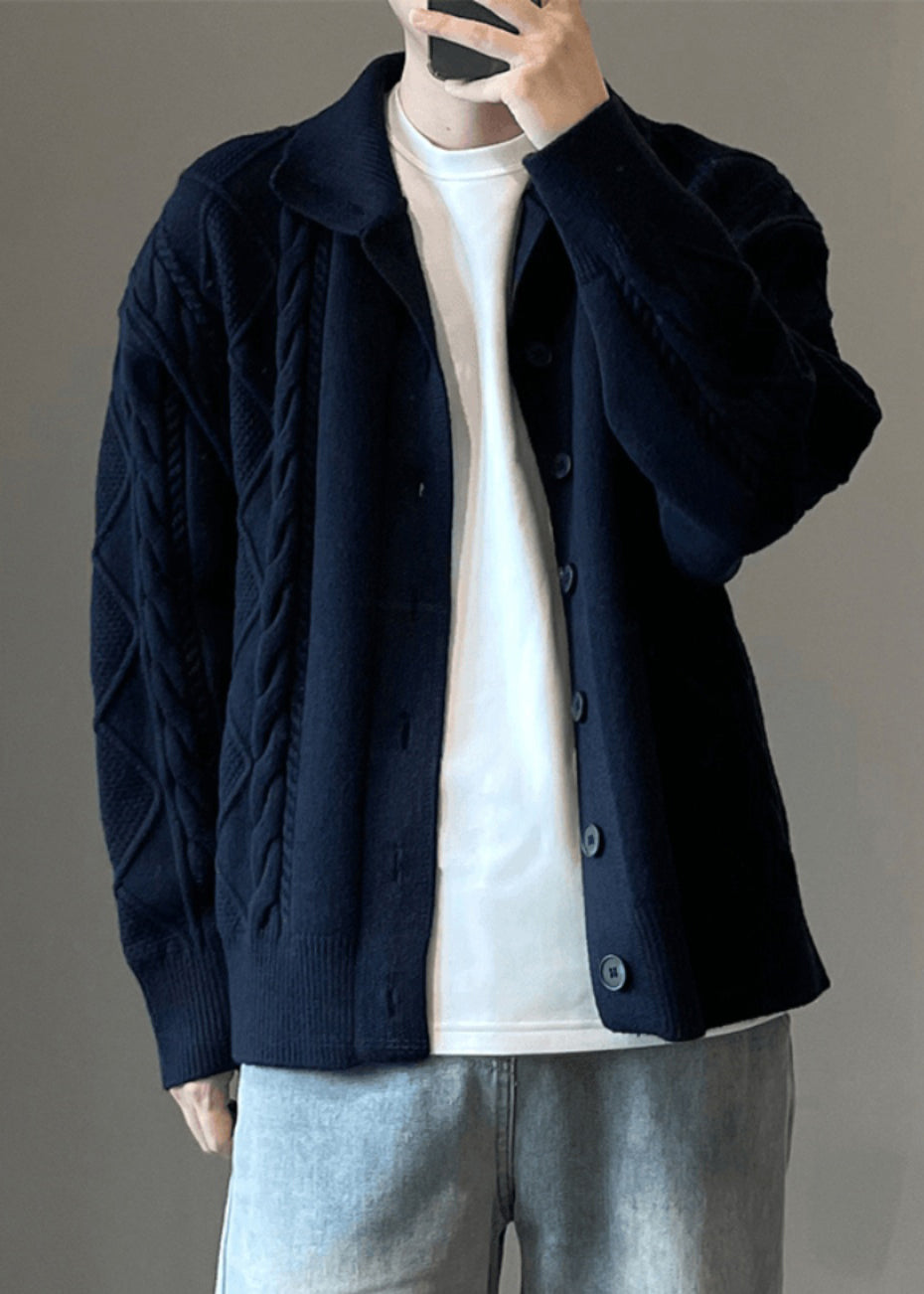Cardigan Coffee Cable Mens Button Cozy Spring Simple Knit