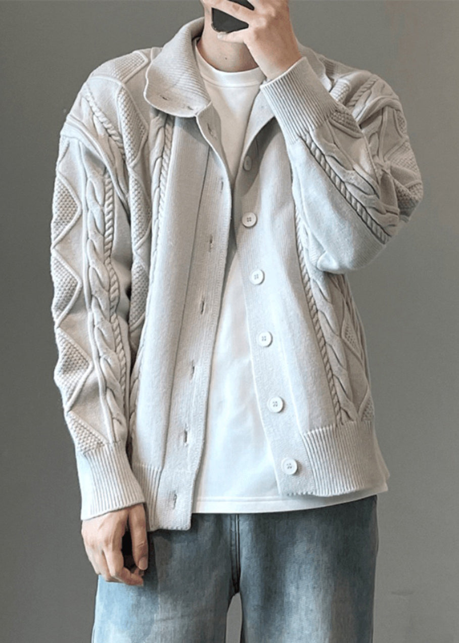 Cardigan Coffee Cable Mens Button Cozy Spring Simple Knit