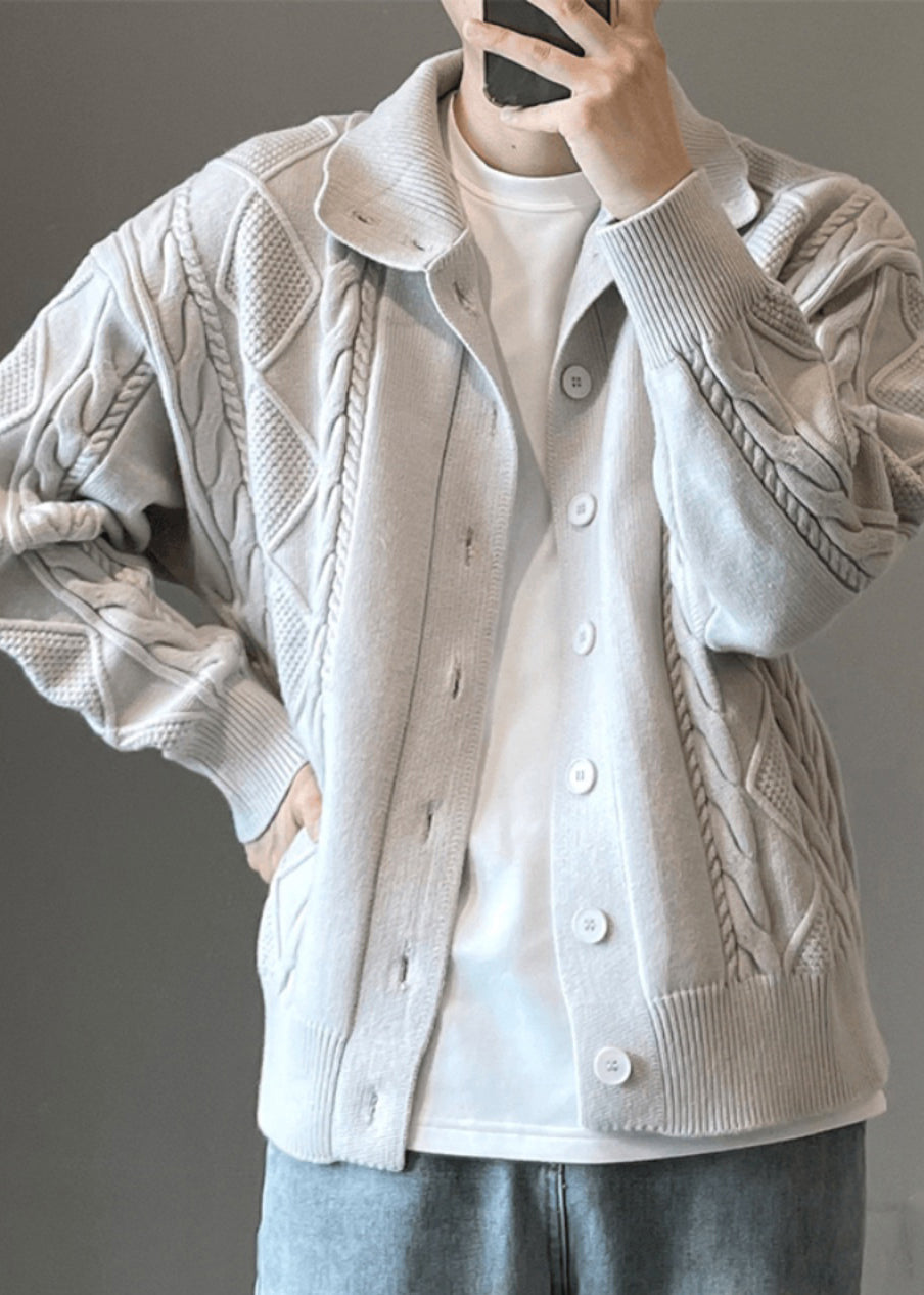 Cardigan Coffee Cable Mens Button Cozy Spring Simple Knit