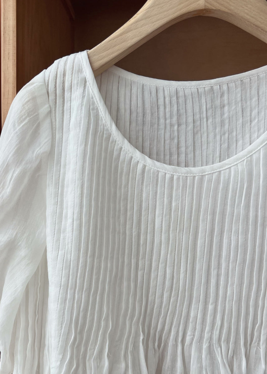 Coffee Simple O Sleeve Shirt Neck Linen Wrinkled Half