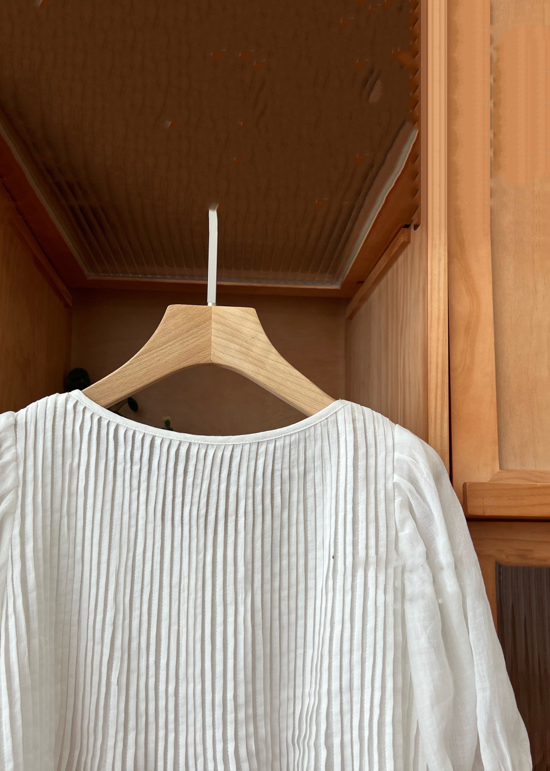 Coffee Simple O Sleeve Shirt Neck Linen Wrinkled Half