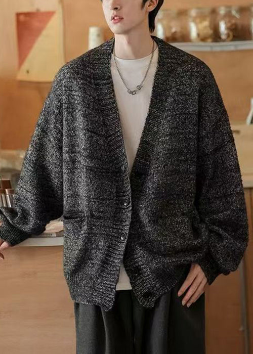 Pockets V Dark Neck Gray Cardigans Simple Spring Knit Mens