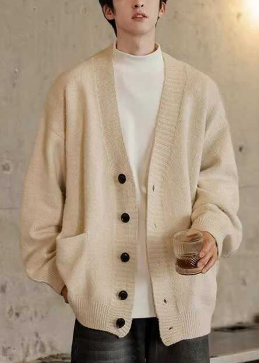 Pockets V Dark Neck Gray Cardigans Simple Spring Knit Mens