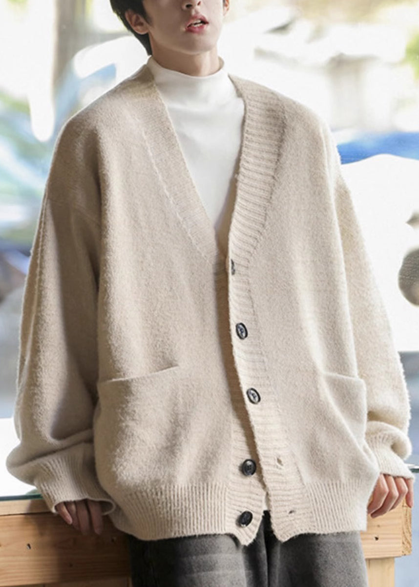 Pockets V Dark Neck Gray Cardigans Simple Spring Knit Mens