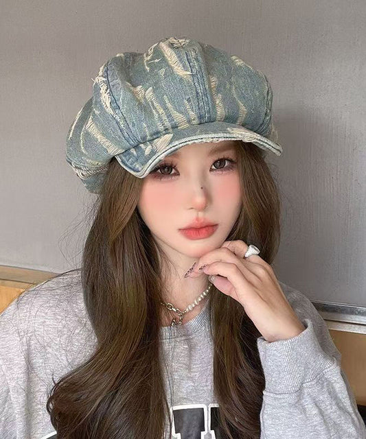 Blue Striped Breton Hat Vintage Fashion Simple Ripped