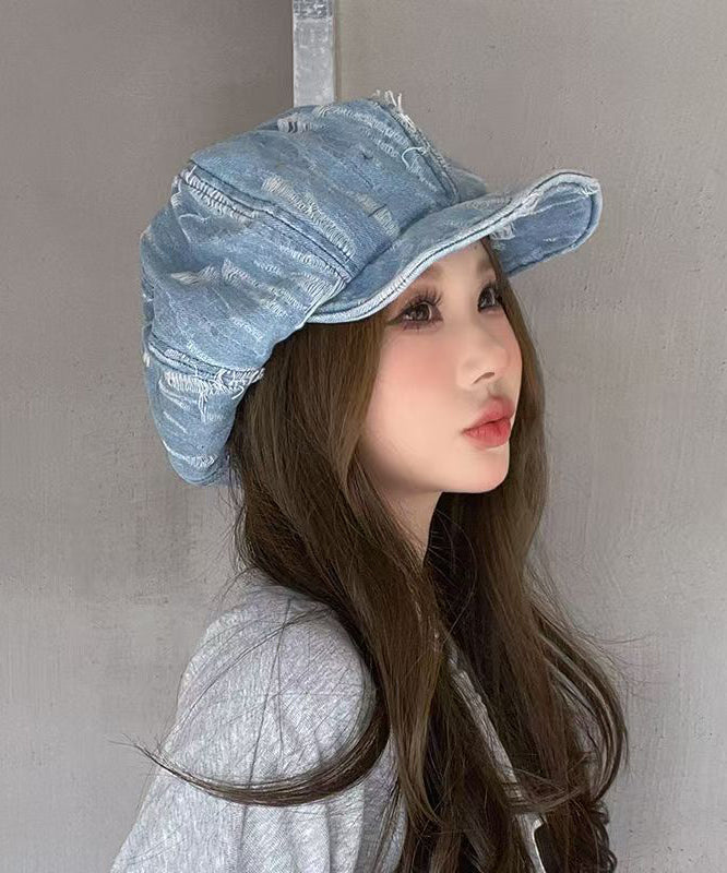 Blue Striped Breton Hat Vintage Fashion Simple Ripped