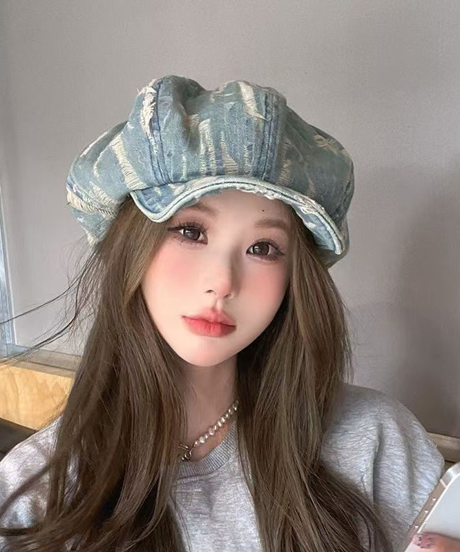 Blue Striped Breton Hat Vintage Fashion Simple Ripped