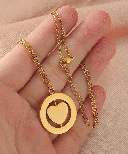 Gold Love Overgild Simple Steel Stainless Necklace Pendant