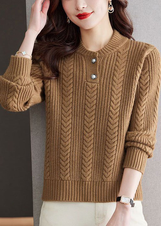 Simple Green O Neck Button Warm Cotton Knit Sweaters Spring TB020