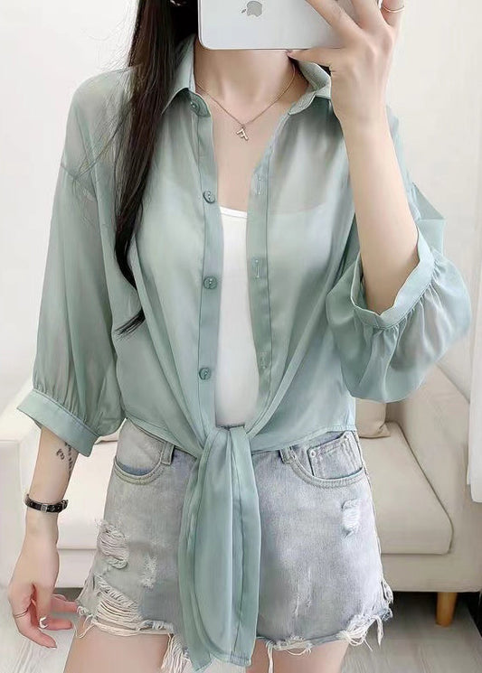 Simple Green Peter Pan Collar Cotton Shirt Cardigans Summer AS1016 Ada Fashion