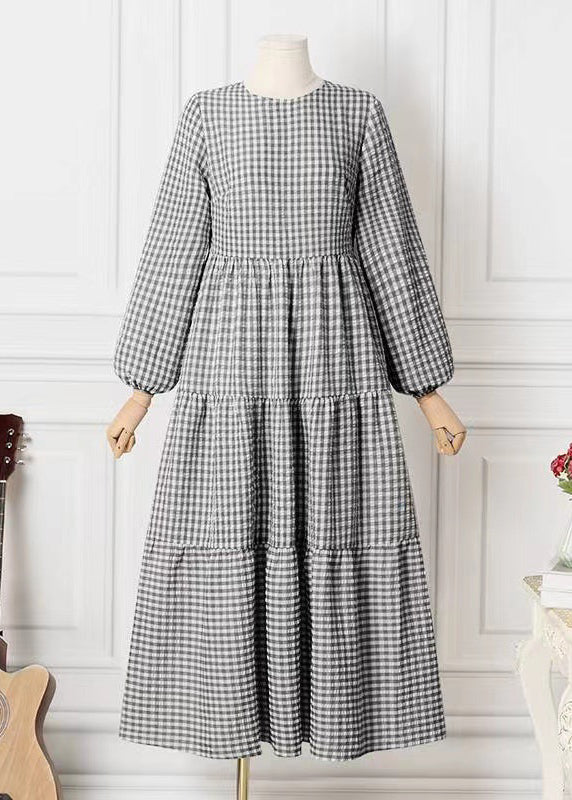 Spring Dresses Plaid Simple Cotton Maxi Green