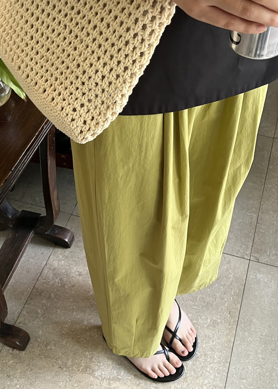 Simple Green Pockets Elastic Waist Cotton Crop Pants Summer YH019