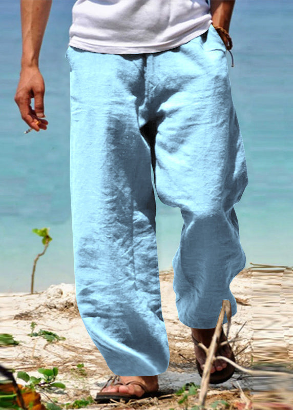 Pants Summer Men Green Simple Cotton Pockets Solid