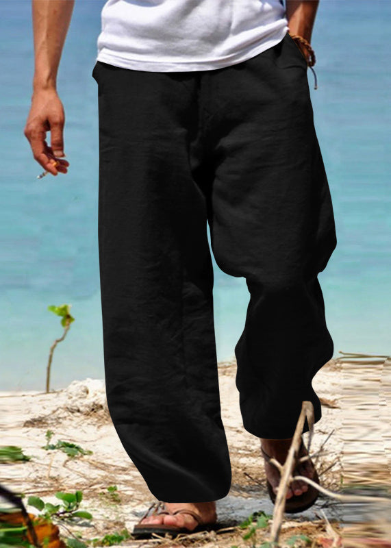 Pants Summer Men Green Simple Cotton Pockets Solid