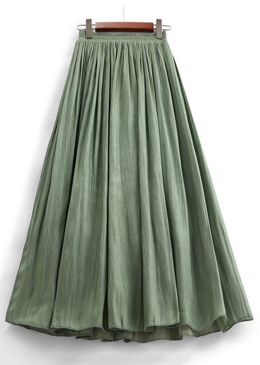 Simple Green Solid Elastic Waist Cotton Skirt Summer Ada Fashion