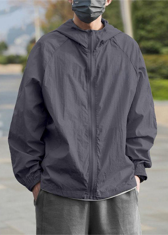Coat Men Solid Silk Grey Ice Hooded UPF Simple Summer 50+