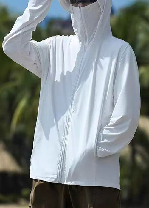 Pockets Hooded Coat Simple 50+ Zippered Men Grey Summer UPF